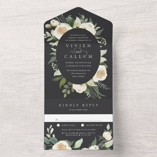 Ivory Bloom | Hochzeitskalibrierung von Aquarellbi All In One Einladung (Innen Boden)