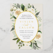 Ivory Bloom | Hochzeitskalibrierung von Aquarellbi Folieneinladung (Vorderseite)