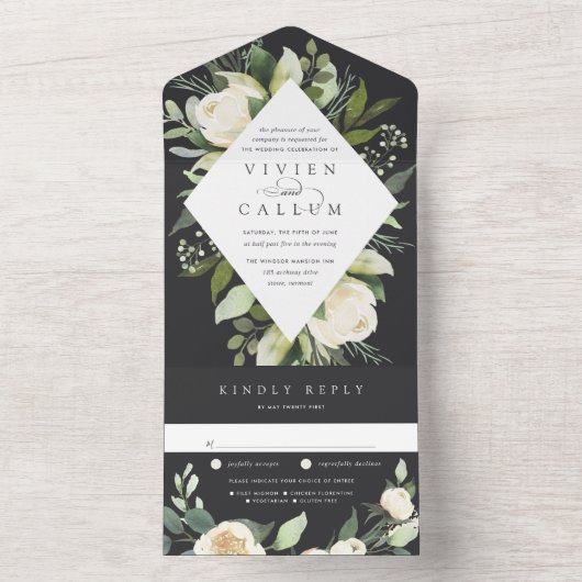 Ivory Bloom | Hochzeitswasser für Wasserfarben All In One Einladung (Innen Boden)