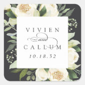 Ivory Bloom | Personalisierte Blumenzarge Quadratischer Aufkleber (Vorderseite)