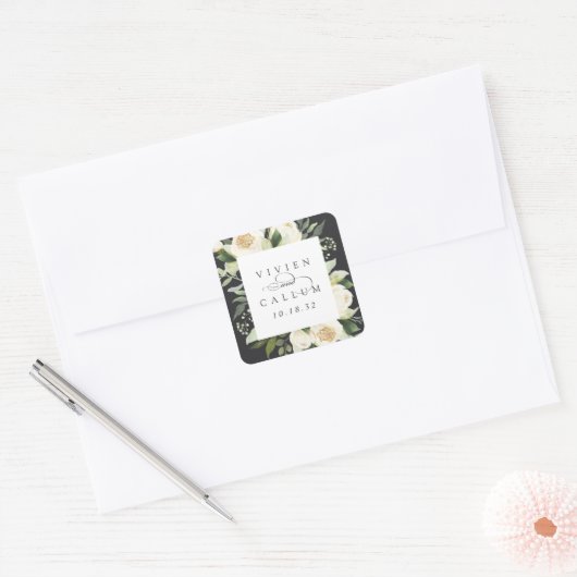 Ivory Bloom | Personalisierte Blumenzarge Quadratischer Aufkleber (Umschlag)