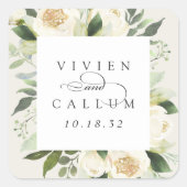 Ivory Bloom | Personalisierte Blumenzarge Quadratischer Aufkleber (Vorderseite)