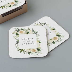 Ivory Bloom Personalisierte Blumenzarge Rechteckiger Pappuntersetzer