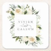 Ivory Bloom | Personalisierte Blumenzarge Rechteckiger Pappuntersetzer (Vorderseite)