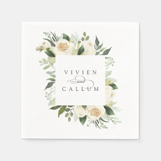 Ivory Bloom | Personalisierte Blumenzarge Serviette (Vorderseite)