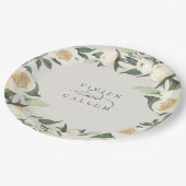 Ivory Bloom | Personalisierte Blumenzeremonie Pappteller (Schrägansicht)