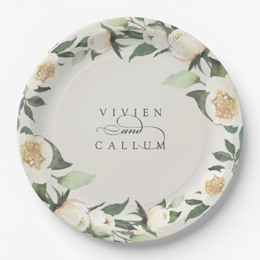 Ivory Bloom | Personalisierte Blumenzeremonie Pappteller (Vorderseite)