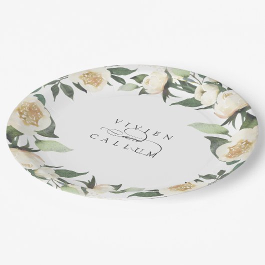 Ivory Bloom | Personalisierte Blumenzeremonie Pappteller (Schrägansicht)
