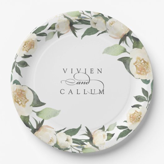 Ivory Bloom | Personalisierte Blumenzeremonie Pappteller (Vorderseite)