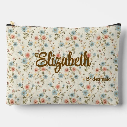 Ivory Blue Blush Romantic Floral Wedding Party Zubehörtasche (Vorderseite)