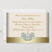 Ivory Blue Gold Baby Boy Foto Einladung (Rückseite)