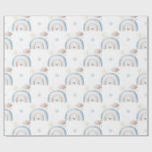 Ivory Blue Taupe Boho Rainbow Clouds Star Boy Gift Geschenkpapier (Flach)