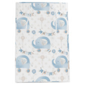 Ivory Blue Taupe Elephants Balloons Baby Boy Gesch Mittlere Geschenktüte (Vorderseite)