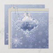 Ivory Blue White Snowflake 16 . Geburtstag Geburts Einladung (Vorne/Hinten)