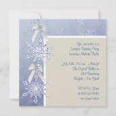 Ivory Blue White Snowflake 16 . Geburtstag Geburts Einladung (Rückseite)