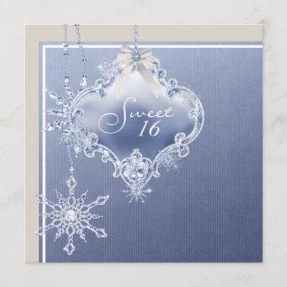 Ivory Blue White Snowflake 16 . Geburtstag Geburts Einladung
