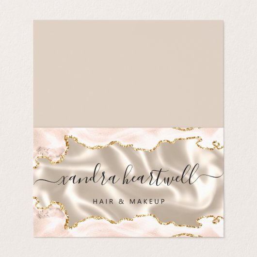 Ivory Blush Agate Gold Glitzer Luxus Visitenkarten (Außenseite Aufgefaltet)