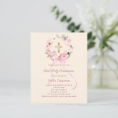 Ivory blush florals bow First Communion invitation (Stehend Vorderseite)