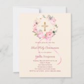 Ivory blush florals bow First Communion invitation (Vorderseite)