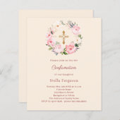Ivory blush florals cross Confirmation invitation (Vorne/Hinten)