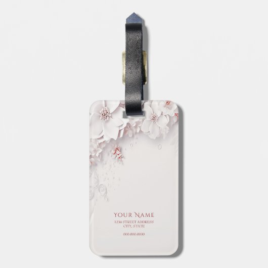 Ivory Blush Pink Floral Gepäckstück Gepäckanhänger (Rückseite vertikal)