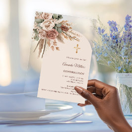 Ivory blush taupe roses pampas arch Confirmation Acryleinladungen