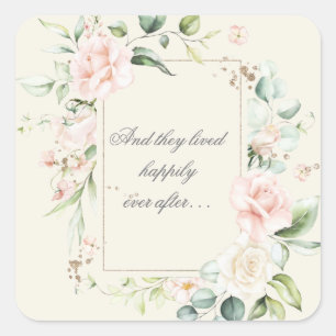Ivory Blush Wasserfarbe Floral glücklich immer nac Quadratischer Aufkleber