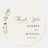 Ivory Boho Fall Wildblume Hochzeit Danke Runder Aufkleber (Vorderseite)