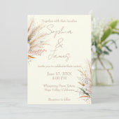 Ivory Boho Pampas Grass Wedding Einladung (Stehend Vorderseite)