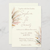 Ivory Boho Pampas Grass Wedding Einladung (Vorne/Hinten)