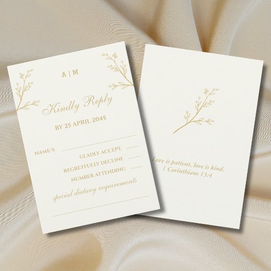 Ivory Botanical Christian Wedding RSVP Card