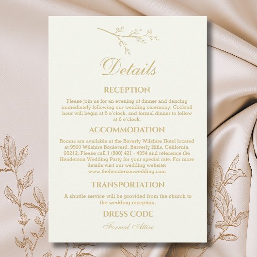 Ivory Botanical Minimalist Wedding Details Begleitkarte