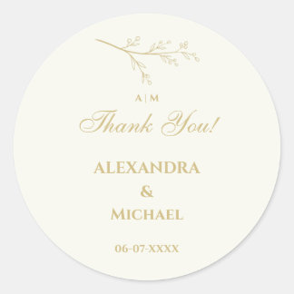 Ivory Botanical Minimalist Wedding Thank You Runder Aufkleber