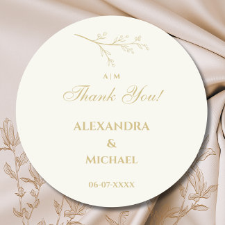 Ivory Botanical Minimalist Wedding Thank You Runder Aufkleber