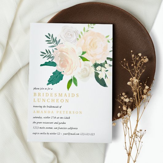 Ivory Bouquet Floral Bridesmaids Luncheon Wedding Einladung