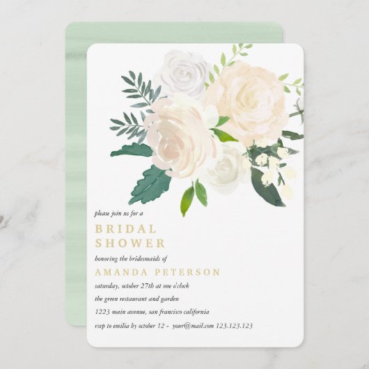 Ivory Bouquet Floral Wedding Brautparty Einladung (Vorne/Hinten)