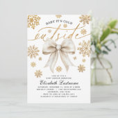 Ivory Bow Baby Its Cold Outside Winter Baby Shower Einladung (Stehend Vorderseite)