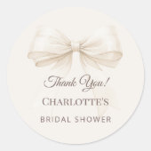 Ivory bow cream thank you Bridal Shower Runder Aufkleber (Vorderseite)