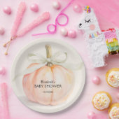 Ivory Bow Little Pumpkin Baby Shower Pappteller (Party)
