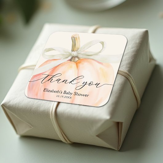 Ivory Bow Little Pumpkin Baby Shower Quadratischer Aufkleber