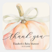 Ivory Bow Little Pumpkin Baby Shower Quadratischer Aufkleber (Vorderseite)