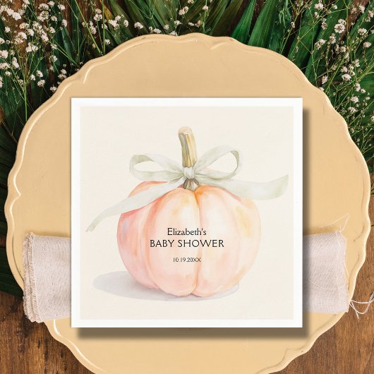 Ivory Bow Little Pumpkin Baby Shower Serviette