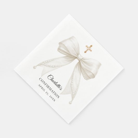 Ivory bow pearls elegant Confirmation luncheon Serviette (Ecke)