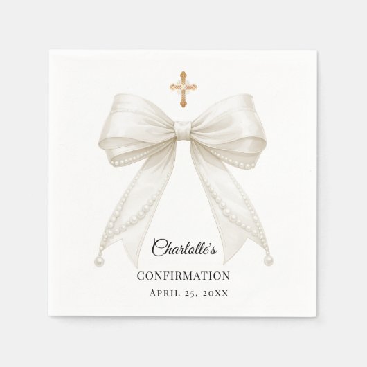 Ivory bow pearls elegant Confirmation Serviette (Vorderseite)