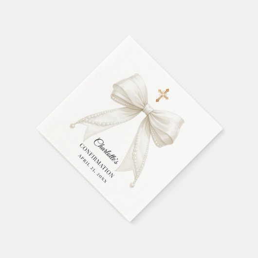 Ivory bow pearls elegant Confirmation Serviette (Ecke)