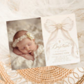 Ivory Bow Pearls Elegant photo Baptism Einladung