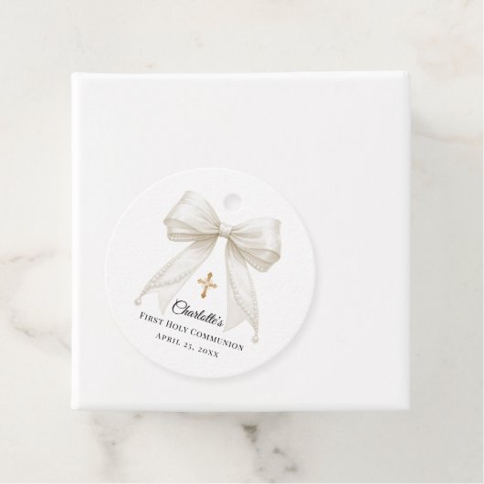 Ivory bow pearls First Holy Communion DIY Geschenkanhänger (Beispiel)