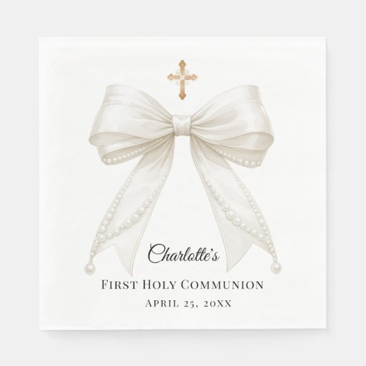 Ivory bow pearls First Holy Communion luncheon Serviette (Vorderseite)