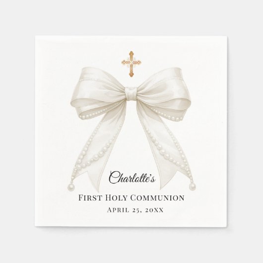 Ivory bow pearls First Holy Communion Serviette (Vorderseite)