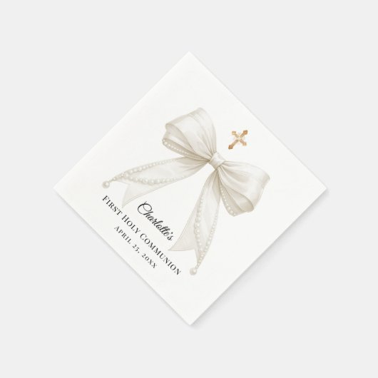 Ivory bow pearls First Holy Communion Serviette (Ecke)